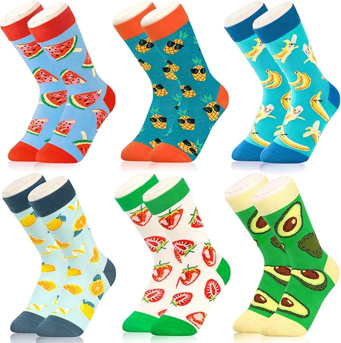 6 Pack Boys Girls Novelty Crew Socks + Gift Box, Funny Colorful Presents for 2-18 Years Old Kids Teens