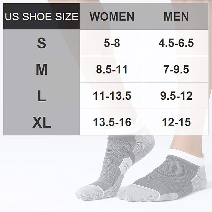 CS CELERSPORT 6 Pack Men's Running Ankle Socks with Cushion, Low Cut Athletic Tab Socks