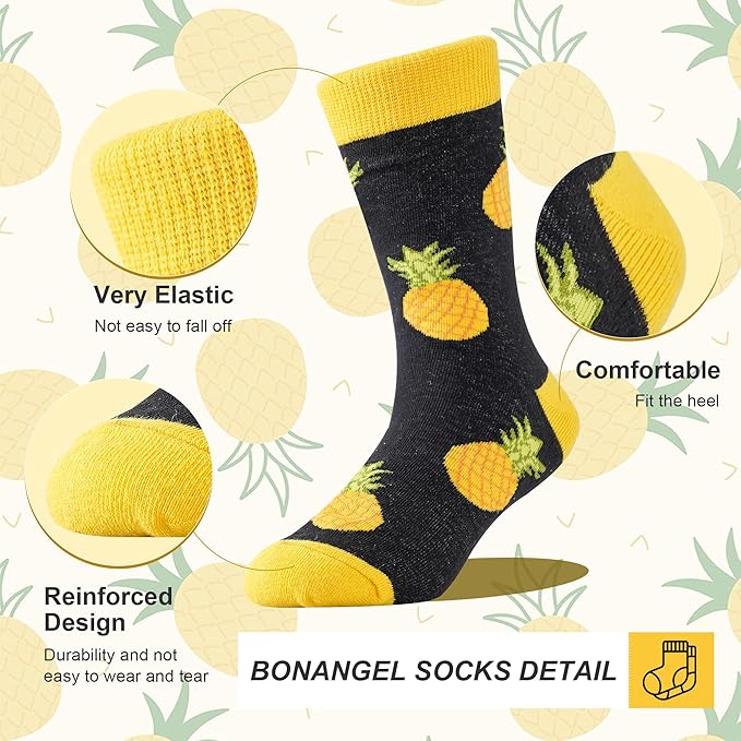 BONANGEL Boys Socks 5-8 Years Old, Fun Novelty Animal Food Space Crazy Funny Cute Kids Socks 8-10 10-12 Years 5 Pairs