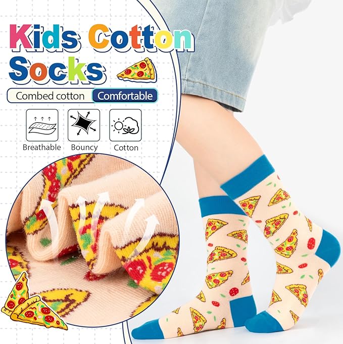 6 Pack Boys Girls Novelty Crew Socks + Gift Box, Funny Colorful Presents for 2-18 Years Old Kids Teens