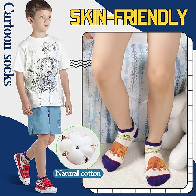 Kids Boys Ankle Socks No Show Low Cut Funny Cute Cartoon Novelty Cotton Socks 6 Pairs