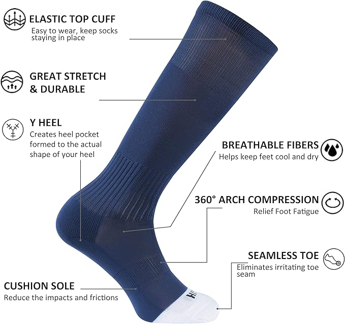 Soccer Baseball Softball Socks, Unisex Youth Solid Knee High Football Volleyball Compression Socks