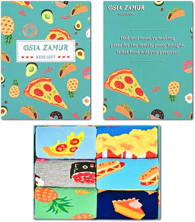 Kids Boys Girls Crew Socks 4-6 Pack + Gift Box, Novelty Funky Colorful Toddler Calf Socks for Teens