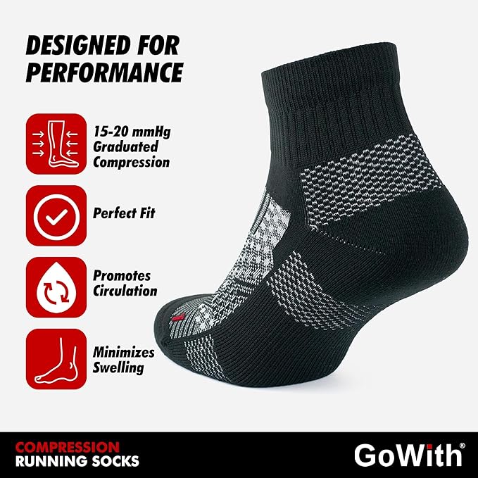 GoWith 2/4 Pairs Quarter Running Socks for Men & Women, Athletic Anti-Blister Cushioned Seamless Padded Ancle Socks