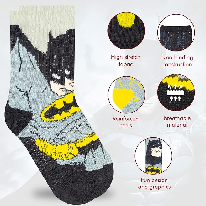 DC Comics Boys Socks - 10-Pack Toddler Socks with Batman, Superman, Wonder Woman & Flash
