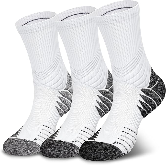 Hylaea Compression Running Socks for men, Coolmax Anti-Blister Cushion Crew Socks for Athletic, Moisture Wicking & Seamless