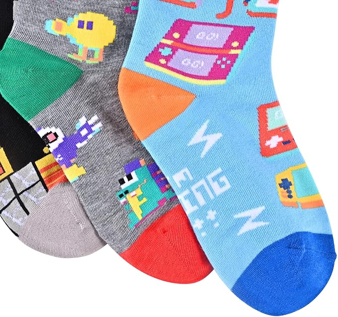 Kids Boys Girls Crew Socks 4-6 Pack + Gift Box, Novelty Funky Colorful Toddler Calf Socks for Teens