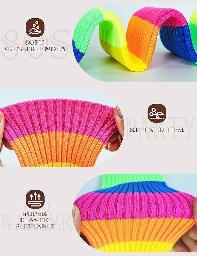 v28 Women Juniors Neon Ribbed Leg Warmers for 80s Eighty's Party Sports Yoga