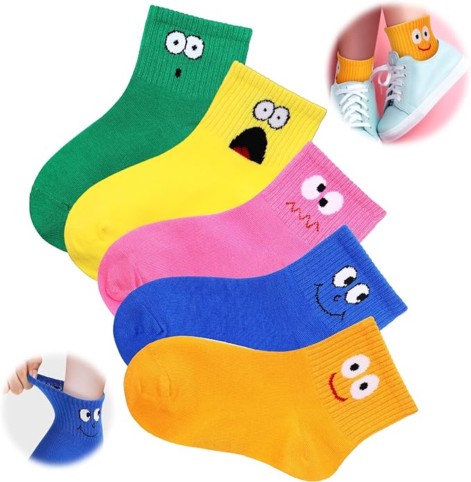 JaGely 10 Pairs Boy Girl Cotton Funny Emotion Crew Socks Novelty Cute Cartoon Crazy Face Socks for Kids Toddler
