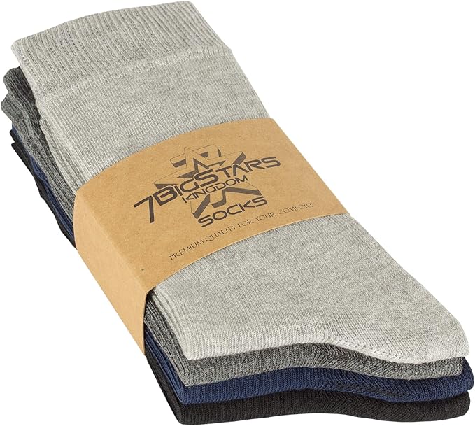 7BigStars Women's Cotton Dress Socks - 4 Pack L/M - Solid Assorted Crew Calf Black Brown Blue Grey Beige Khaki Olive Green