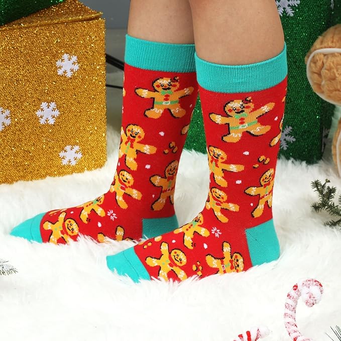 6 Pack Christmas Socks for Boys Girls + Gift Box, Kids Novelty Xmas Crew Stocking