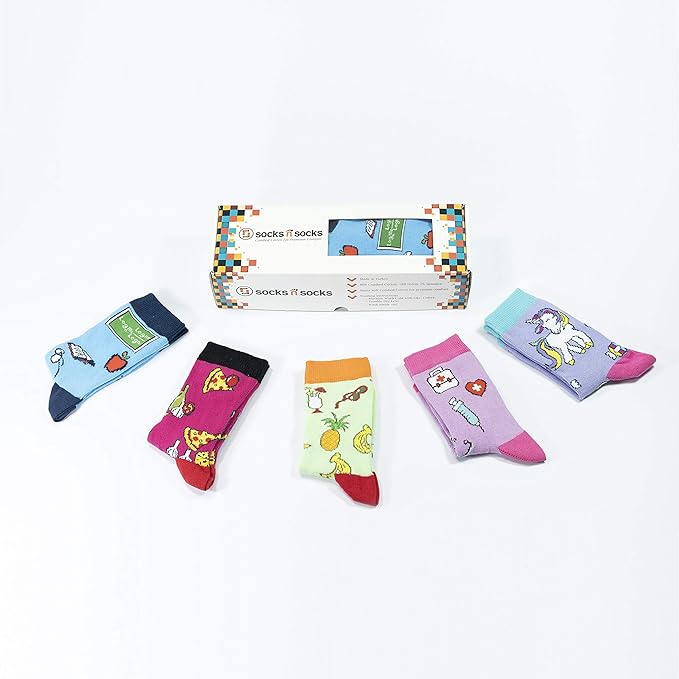 socks n socks-Kids 5-pair Fun Cool Cotton Colorful Dress Crew Socks Gift Box