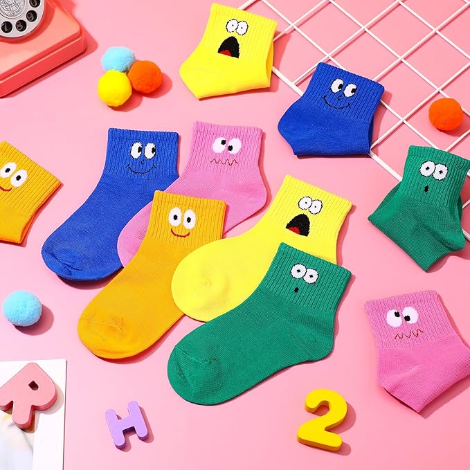 JaGely 10 Pairs Boy Girl Cotton Funny Emotion Crew Socks Novelty Cute Cartoon Crazy Face Socks for Kids Toddler