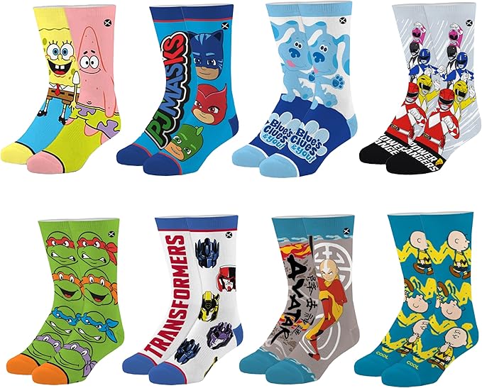 Odd Sox – Big Kids 8-Pack Novelty Themed Crew Socks Bundle-Shoe Sizes 3–5 –Soft, Comfortable, Great Durable Gift for Kids