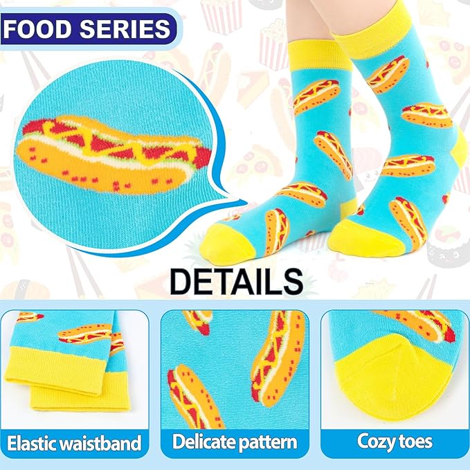 Kids Boys Girls Crew Socks 4-6 Pack + Gift Box, Novelty Funky Colorful Toddler Calf Socks for Teens