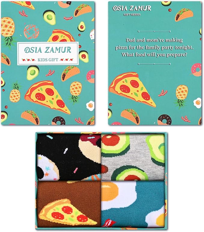 Kids Boys Girls Crew Socks 4-6 Pack + Gift Box, Novelty Funky Colorful Toddler Calf Socks for Teens