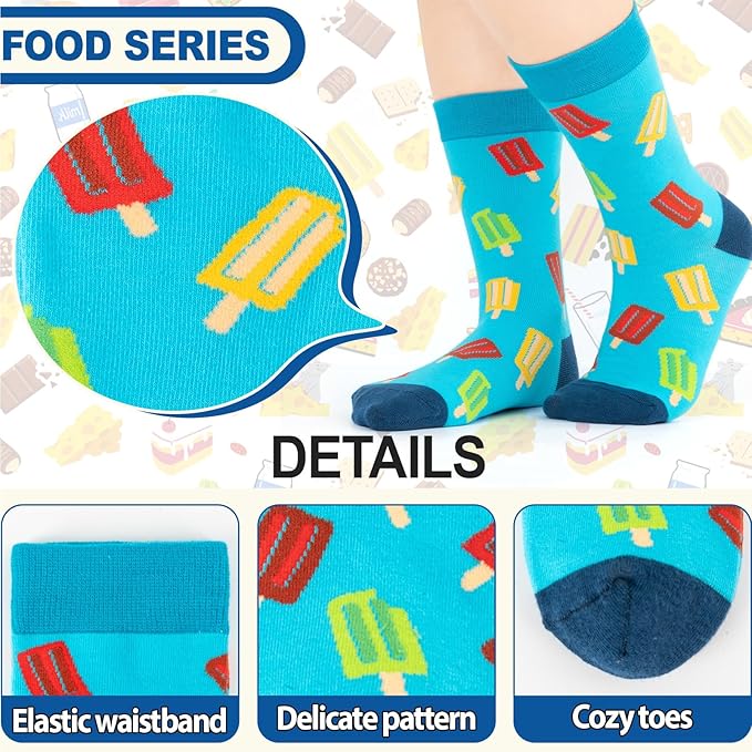 6 Pack Boys Girls Novelty Crew Socks + Gift Box, Funny Colorful Presents for 2-18 Years Old Kids Teens
