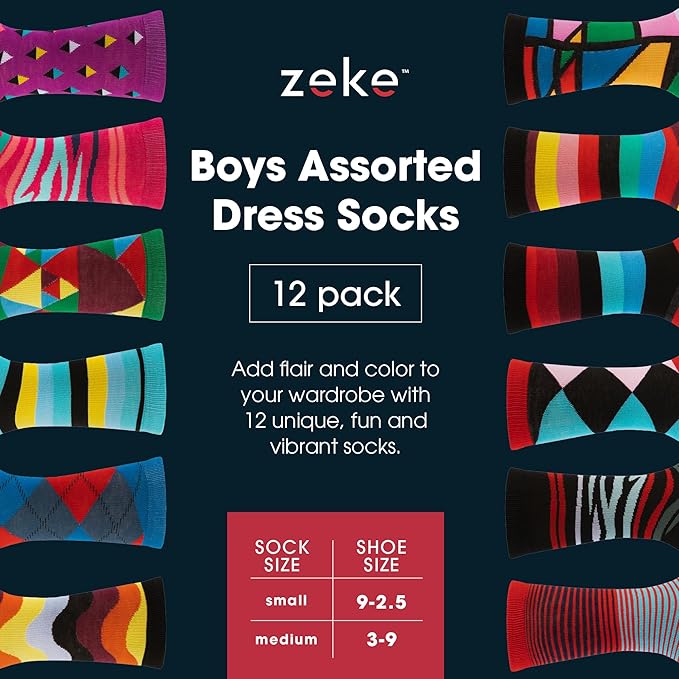 ZEKE Crazy Socks for Kids - Boys Funky Dress Socks - Funny Cool Silly Fun Socks - Wacky Novelty Gift