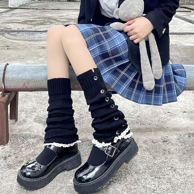 Lebaley Kawaii Leg Warmers for Girls Women - Japanese Lolita Leg Warmers Y2K Harajuku Leg Cover Stockings Kawaii Knit Socks