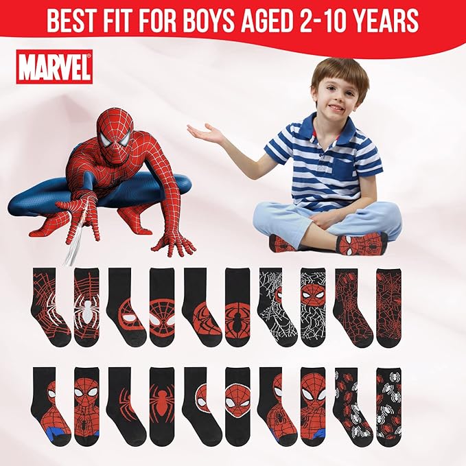 Marvel Spiderman Boys Socks - 10-Pack Decorative Toddler Socks with Amazing Legends Design