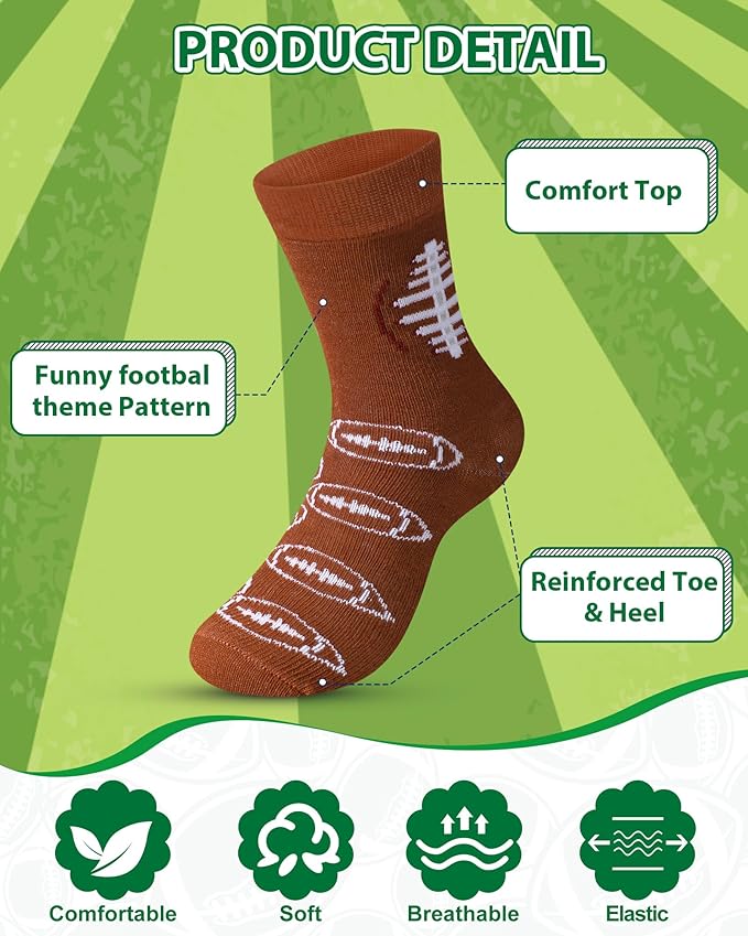 Haysandy 6 Pairs Novelty Sports Socks for Boys Kids Athletic Crew Sock for 8-12 Kids Gift