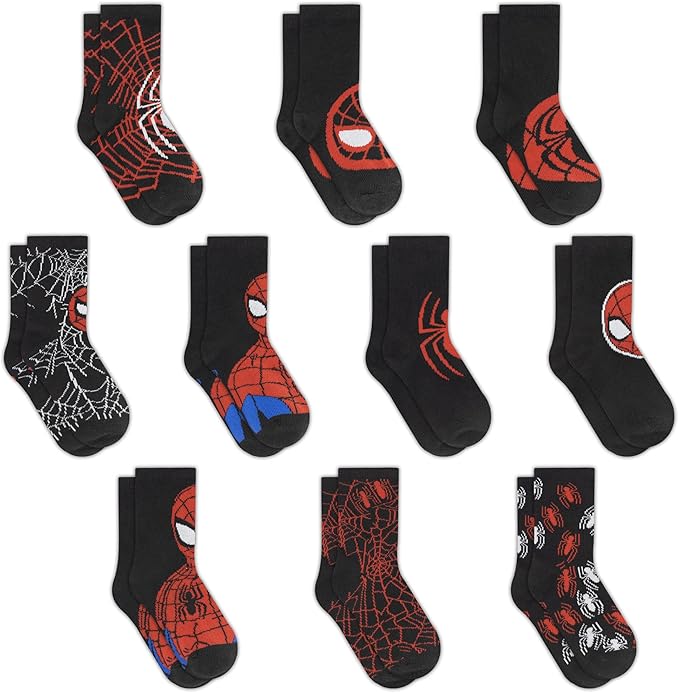 Marvel Spiderman Boys Socks - 10-Pack Decorative Toddler Socks with Amazing Legends Design