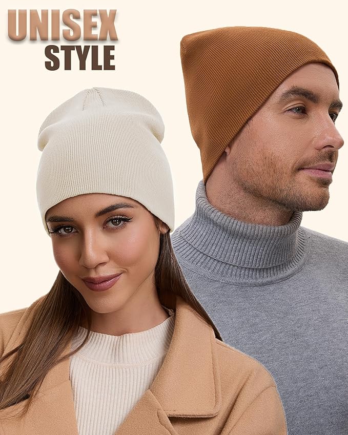 100% Cotton Beanie Hat for Men Women, Cuffless Soft Knit Warm Winter Hats Fisherman Beanies Skull Cap Unisex