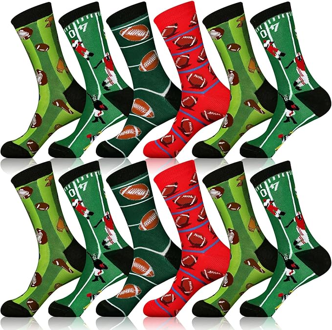 Vabean 12 Pairs Football Socks Youth Teens Adults Novelty Sports Crew Socks Football Basketball Gifts Sock Gifts for Boys and Girls Teens Men Women Sports Christmas