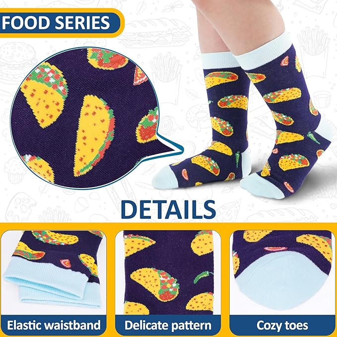 6 Pack Boys Girls Novelty Crew Socks + Gift Box, Funny Colorful Presents for 2-18 Years Old Kids Teens