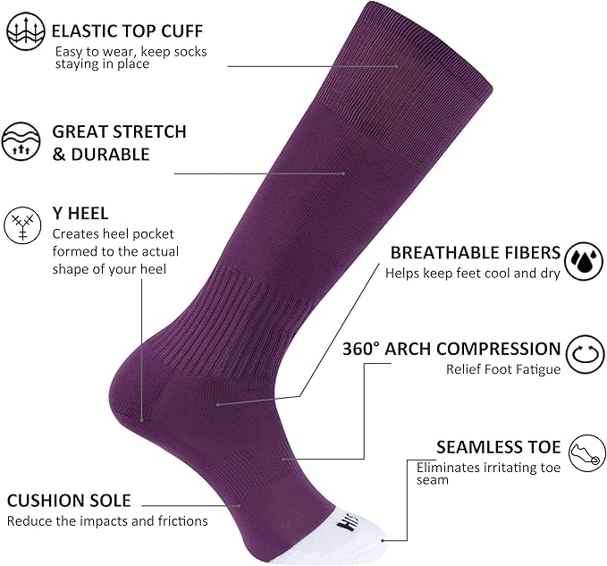 Soccer Baseball Softball Socks, Unisex Youth Solid Knee High Football Volleyball Compression Socks