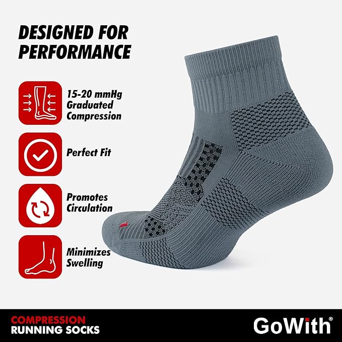 GoWith 2/4 Pairs Quarter Running Socks for Men & Women, Athletic Anti-Blister Cushioned Seamless Padded Ancle Socks