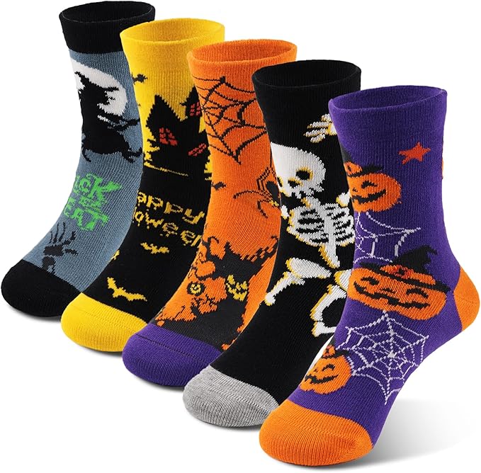 COTTON DAY Kids Boys Crew Dress Socks Bright Colorful Pattern Design Halloween Christmas Shark Camo