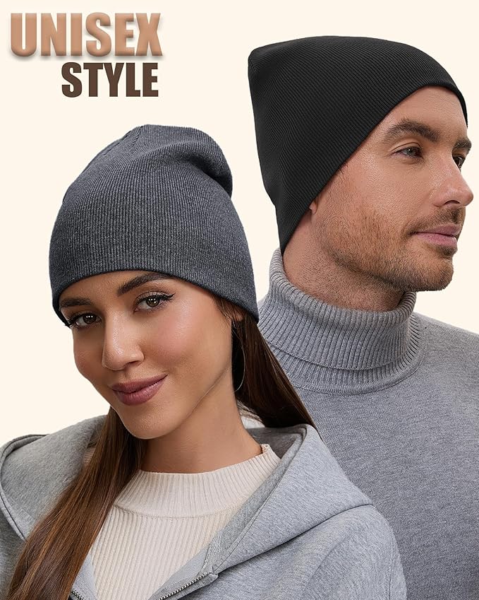 100% Cotton Beanie Hat for Men Women, Cuffless Soft Knit Warm Winter Hats Fisherman Beanies Skull Cap Unisex