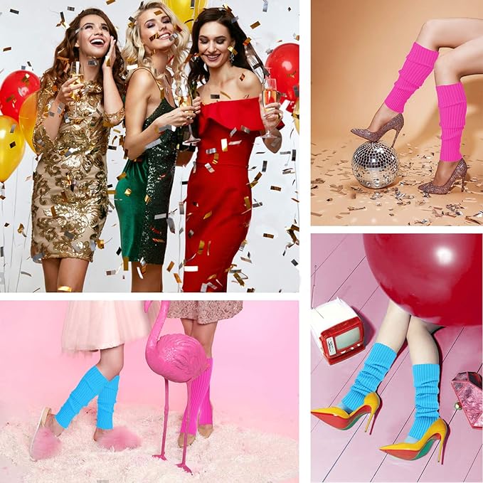 v28 Women Juniors Neon Ribbed Leg Warmers for 80s Eighty's Party Sports Yoga