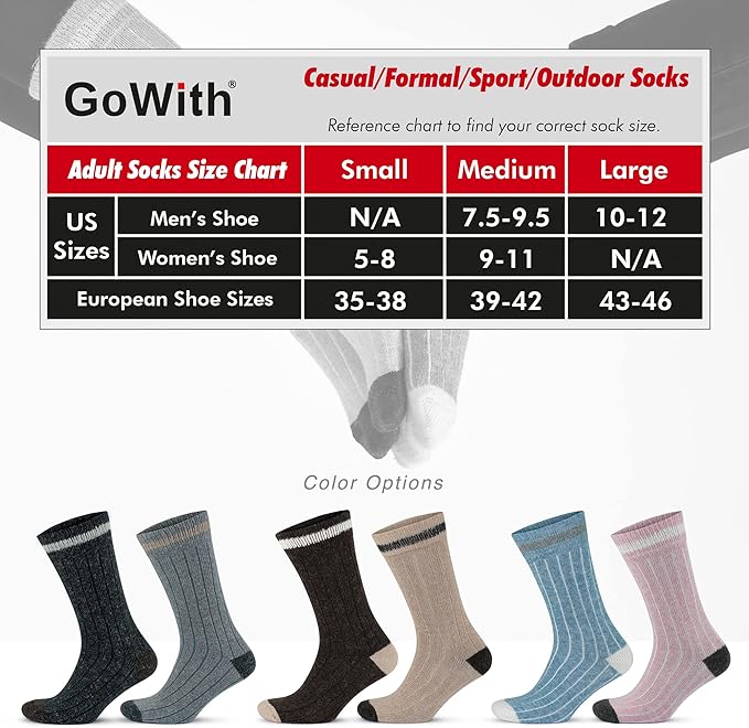 GoWith Alpaca Wool Socks for Men & Women, Alpaca-Merino Blend Warm Cozy Crew Socks, Thermal Regular-Fit Boot Socks