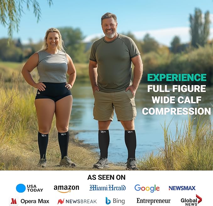 Zeta Wear Plus Size Calf Compression Sleeves 15-19 mmHg Support for Men & Women Wide Calves, Swelling, Varicose Veins, Travel