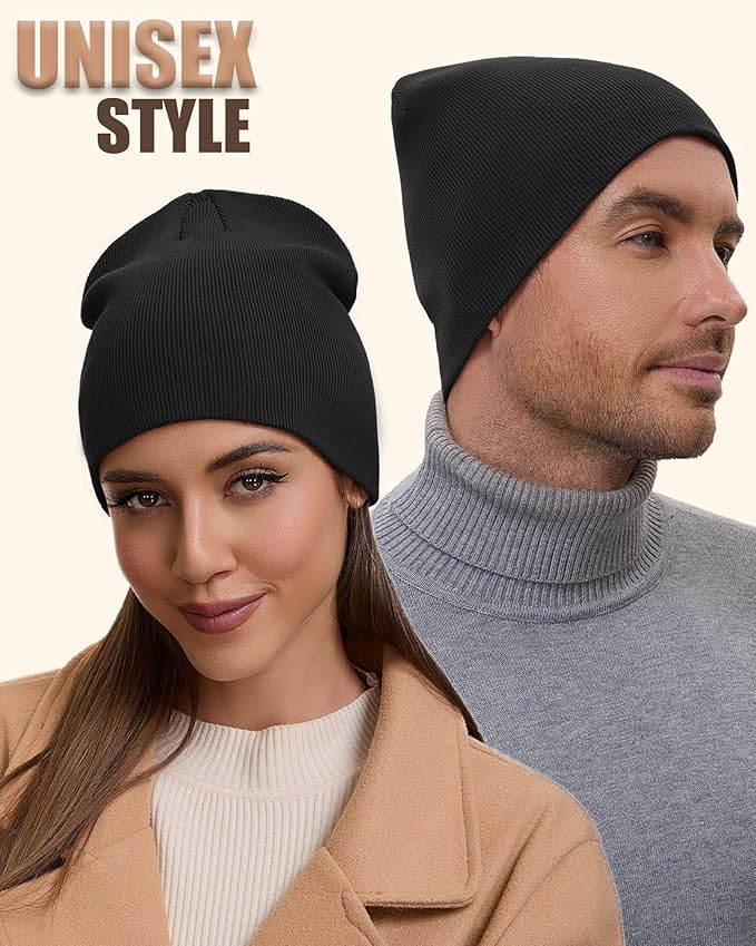 100% Cotton Beanie Hat for Men Women, Cuffless Soft Knit Warm Winter Hats Fisherman Beanies Skull Cap Unisex