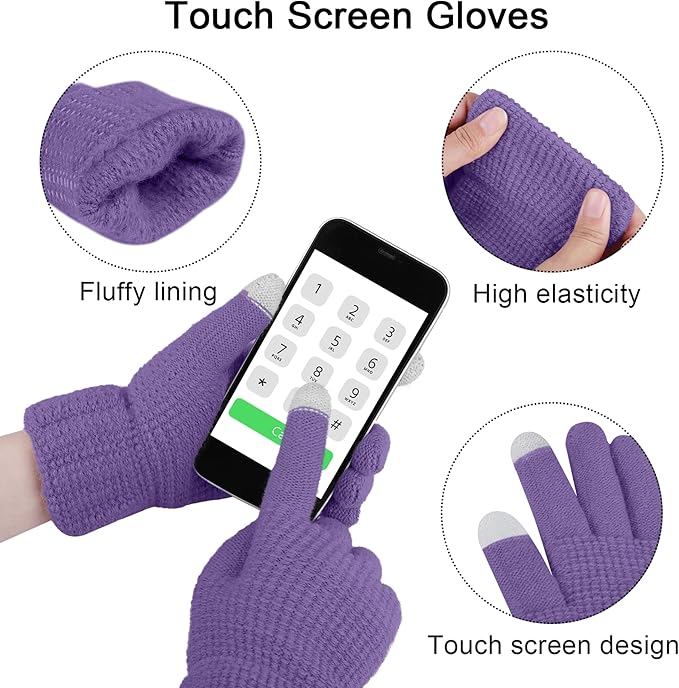 URATOT Winter Warm Knitted Sets Beanie Pompom Hat Scarves Winter Touchscreen Gloves Scarf Set for Men Women