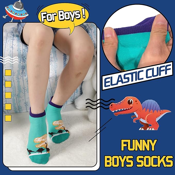 Kids Boys Ankle Socks No Show Low Cut Funny Cute Cartoon Novelty Cotton Socks 6 Pairs