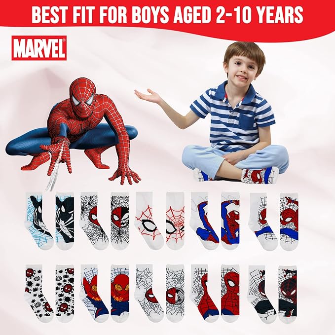 Marvel Spiderman Boys Socks - 10-Pack Decorative Toddler Socks with Amazing Legends Design