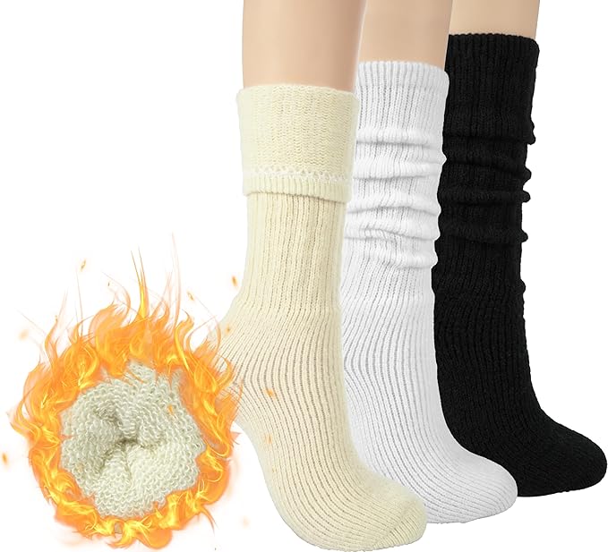 BomKinta Thick Slouch Socks Women - Long Soft Scrunch Knee High Boot Socks - Stack Socks for Women 3 Pair Pack Size 5-10