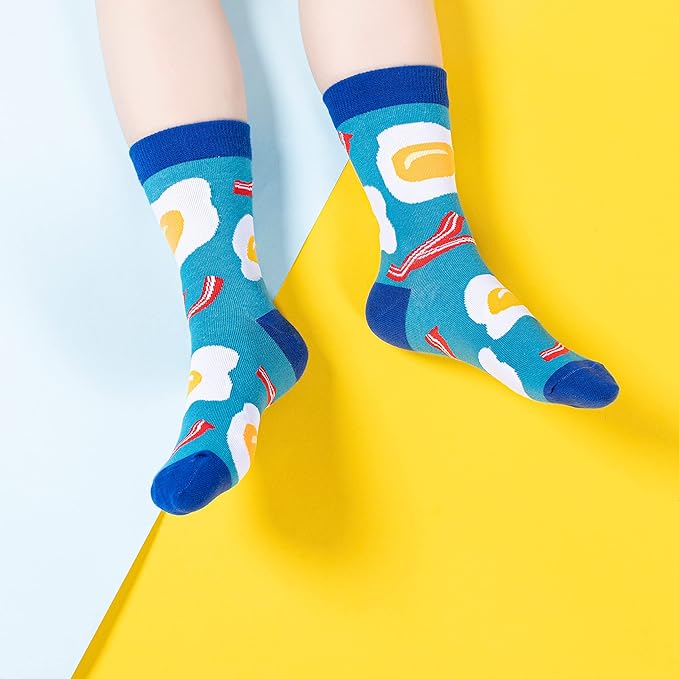 BONANGEL Boys Socks 5-8 Years Old, Fun Novelty Animal Food Space Crazy Funny Cute Kids Socks 8-10 10-12 Years 5 Pairs