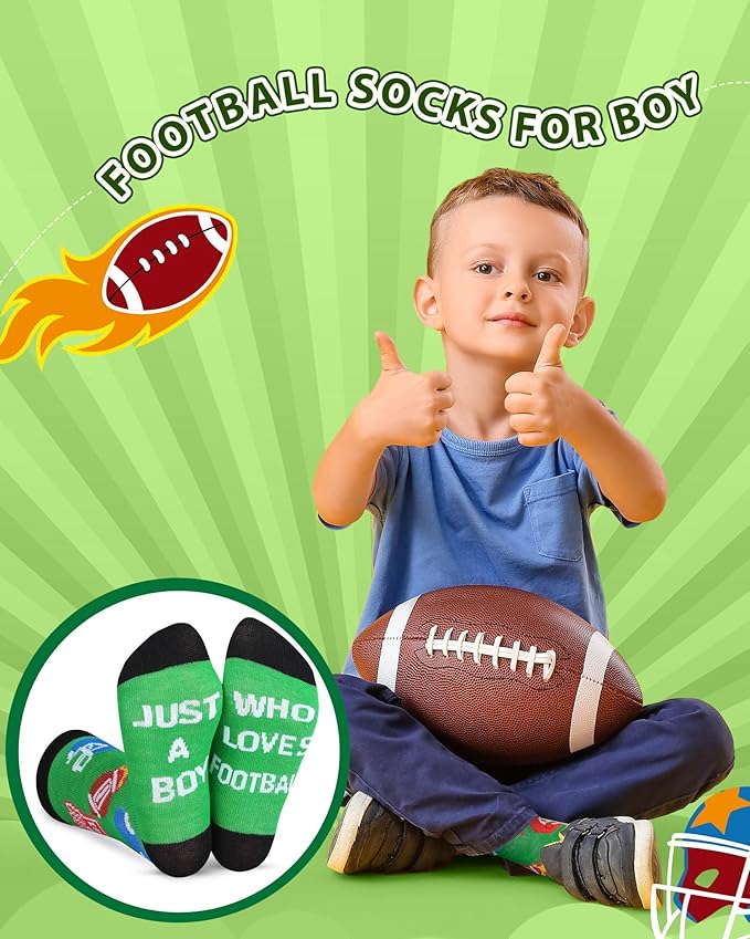 Haysandy 6 Pairs Novelty Sports Socks for Boys Kids Athletic Crew Sock for 8-12 Kids Gift