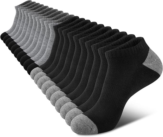 COOVAN 10 Pairs Mens Cushion Ankle Socks Men 10 Pack Low Cut Comfort Breathable Casual Socks