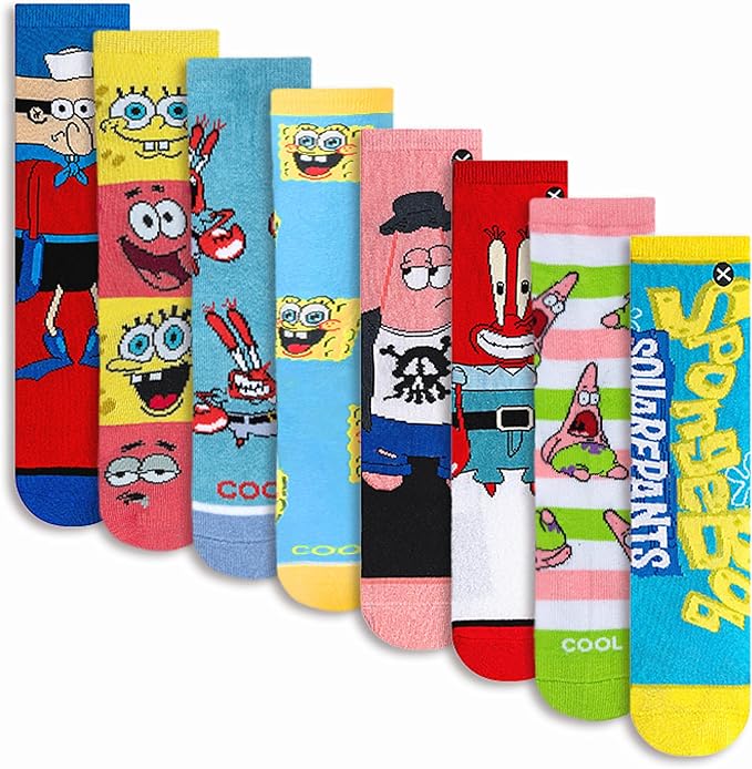 Odd Sox – Big Kids 8-Pack Novelty Themed Crew Socks Bundle-Shoe Sizes 3–5 –Soft, Comfortable, Great Durable Gift for Kids