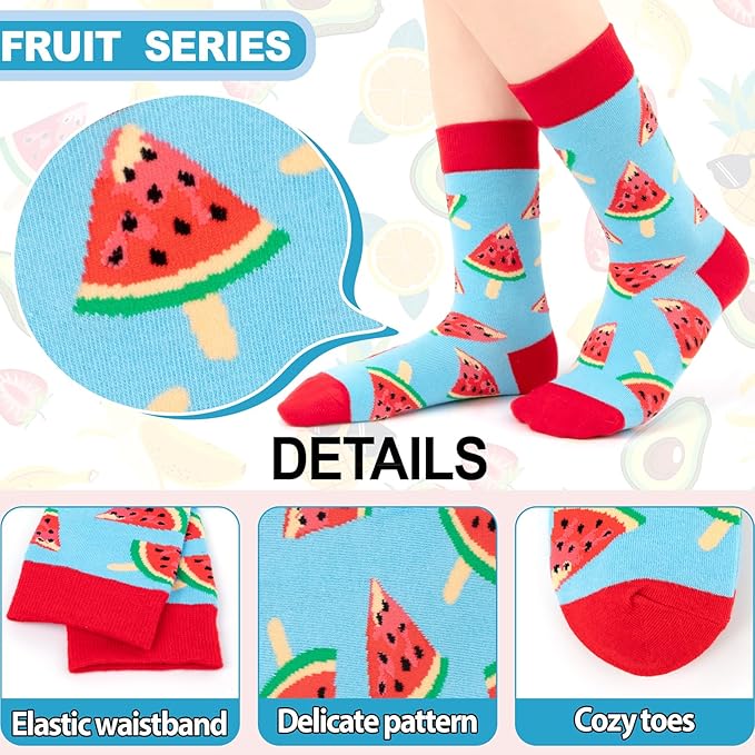 6 Pack Boys Girls Novelty Crew Socks + Gift Box, Funny Colorful Presents for 2-18 Years Old Kids Teens