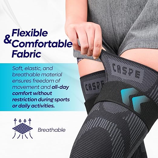 Caspe 1 Pack Full Leg Compression Sleeve for Men & Women with Strap – 3D Knit Support for Thigh, Knee & Calf – Non-Slip, Breathable Leg Compression for Sports, Recovery (Large)