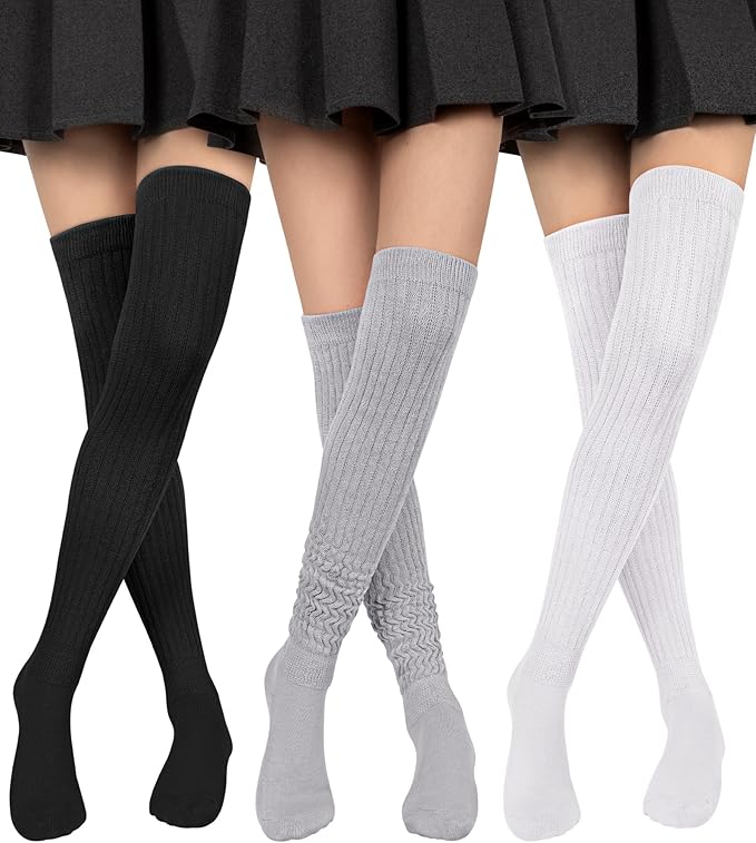 Womens Thigh High Socks Extra Long Knit Over Knee Stockings Winter Warm Thick Scrunch Slouch Soft Tall Leg Warmers