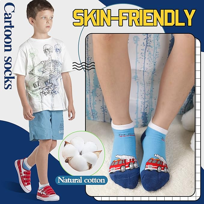 Kids Boys Ankle Socks No Show Low Cut Funny Cute Cartoon Novelty Cotton Socks 6 Pairs