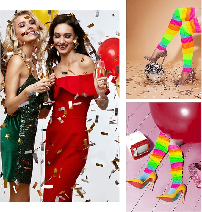 v28 Long Leg Warmer, Women’s Men 80s Party Ribbed Knit Dance Sports